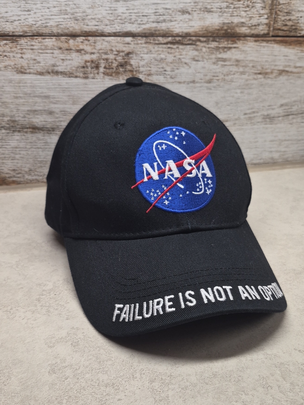 l*space Black Baseball Cap with NASA Patch and Red & Blue Embroidery